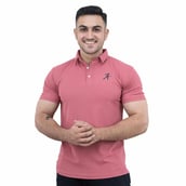 1 - Athflex Men's Regular Fit Half Sleeve Pique Polo T-Shirt, Small Salmon Pink