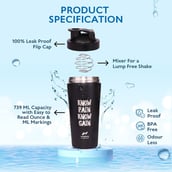 2 - GHC Brisqore Stainless Steel Protein Shaker Bottle,  Black  750 ml 