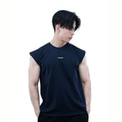 1 - Athflex Men's Sleeveless Elevate Boxy Tank,  Medium  Navy Blue 