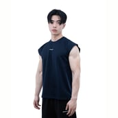 4 - Athflex Men's Sleeveless Elevate Boxy Tank,  Medium  Navy Blue 