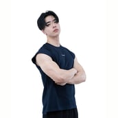 2 - Athflex Men's Sleeveless Elevate Boxy Tank,  Medium  Navy Blue 