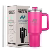 1 - GHC Nutrigize Stainless Steel Tumbler Hot and Cold with Handle and Steel straw, Dark Pink 1.2 L