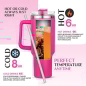 4 - GHC Nutrigize Stainless Steel Tumbler Hot and Cold with Handle and Steel straw, Dark Pink 1.2 L