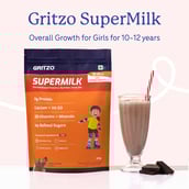 4 - Supermilk Gritzo Overall Growth for 7-12 Yrs Girls Protein & Nutrition Drink Mix,  800 g  Double Chocolate