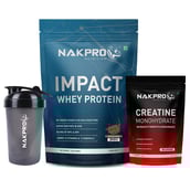 1 - Nakpro Impact Whey Protein 2.2 lb & Creatine Monohydrate 0.22 lb Combo,  3 Piece(s)/Pack  Chocolate & Unflavoured (with Shaker) 