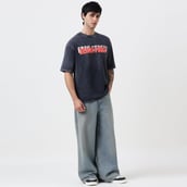7 - MuscleBlaze F.ck Stress Bench Press Oversized Washed T-Shirt, X-Small Dark Charcoal Grey