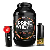 1 - QNT Prime Whey, Carnipump Ripping Pre-workout 500 ml Navel Orange & Plastic Protein Shaker Black 700ml Combo, 4.4 lb Coffee