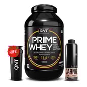 1 - QNT Prime Whey, Carnipump Ripping Pre-workout 500 ml Peach & Plastic Protein Shaker Black 700ml Combo,  4.4 lb  Coffee 