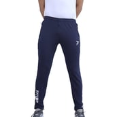 1 - Fitinc Dobby Lycra Trackpant with Two Side Zipper Pockets,  Navy Blue  XXL 