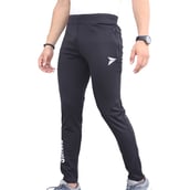 2 - Fitinc Men's Lycra Slim Fit Track Pants with 2 Side Zipper Pockets and Logo,  Black  Small 
