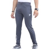 1 - Fitinc Men's Lycra Slim Fit Track Pants with 2 Side Zipper Pockets and Logo,  Gray  Medium 