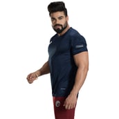 5 - Omtex Gym Polyester T Shirt TS1801,  Navy Blue  Small 