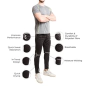 Fitup Life Solid Men Track Pants with Grey Strip, Black XXL