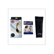 3 - Dr. Arthritis Elbow Compression Sleeve,  Black with Hand Book  Large 