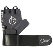 3 - Fitup Life Gym Gloves with Adjustable Velcro Strap & Web Leather Padding,  Black with Grey  Large 