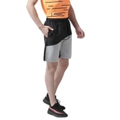 1 - Masch Mens Regular Fit Polyester Shorts (MSSH 0619 CS 3STRICLR BGW),  Large  Black Grey and White 