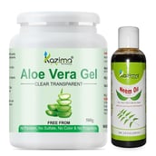 Kazima Aloe Vera Gel 500 gm & Neem Oil 100 ml Combo, 2 Piece(s)/Pack All Skin Type