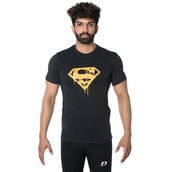 1 - DK Active Wear Half Sleeve Gym T Shirt (Superman),  Black and Yellow  Medium 