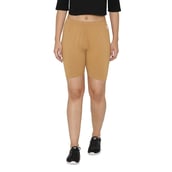 1 - N Gal Cotton Lycra Women's Thigh Length Cycling Yoga Workout Casual Shorts, Beige Small