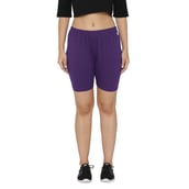 2 - N Gal Cotton Lycra Women's Thigh Length Cycling Yoga Workout Casual Shorts,  Purple  Small 