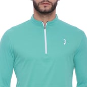 4 - Campus Sutra Striped Men Mandarin Collar T Shirt,  Green  XL 