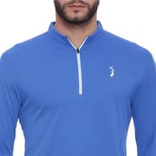 4 - Campus Sutra Striped Men Mandarin Collar T Shirt,  Blue  XL 