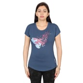 1 - Vector X Printed Cotton Lycra Women Round Neck T Shirt (VTDF 036),  Blue  Medium 