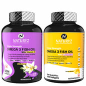 1 - Naturyz Triple Strength Omega 3 Fish Oil with Vitamin D Vanilla 60 Softgels & Mango Flavoured Triple Omega 3 60 Softgels Combo, 2 Piece(s)/Pack