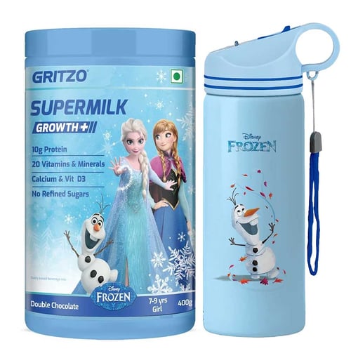 Supermilk Growth+ Frozen 400g for 7 to 9 Yrs Girl and 500ml Sipper Combo