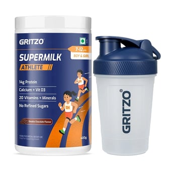 Supermilk Athlete for Boy/Girl 7-12 Yrs 400g Double Chocolate and Shaker Combo