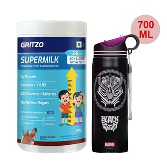 Supermilk Growth+ for Boy/Girl 2 to 6 Yrs 400g and 700ml Black Panther Sipper Combo