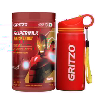 Supermilk Athlete 13+ Yrs Boy/Girl 400 g Double Chocolate and 500ml Iron Man Sipper Combo