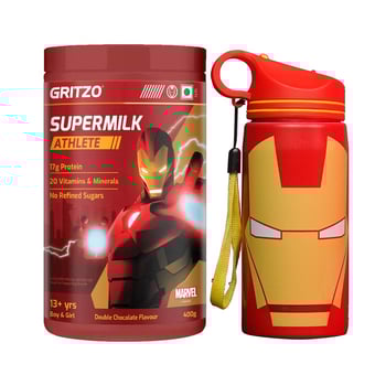 Supermilk Athlete 13+ Yrs Boy/Girl 400 g Double Chocolate and 500ml Iron Man Sipper Combo