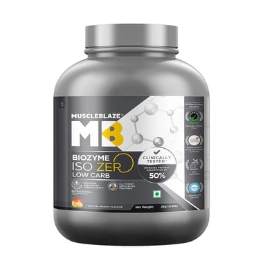 MuscleBlaze Biozyme Iso-Zero Powder (Old MRP),  4.4 lb  Low Carb Tropical Mango 