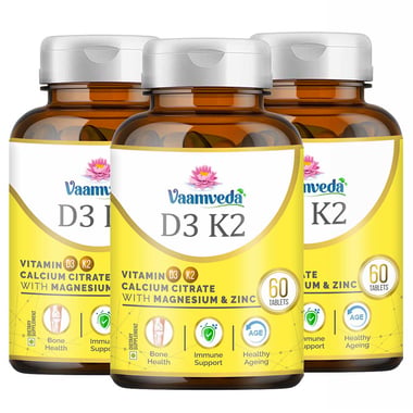 Vaamveda Vitamin D3 K2 Calcium Joint Support Supplements with Zinc Magnesium,  60 tablet(s)  Unflavoured (Pack of 3) 