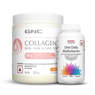 GNC Collagen 200 g & Women's One Daily Multivitamin 30 Tablets Combo, 2 Piece(s)/Pack Orange