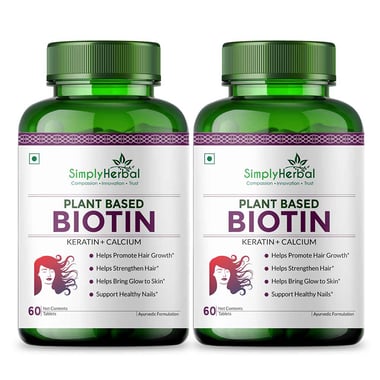 Simply Herbal Plant Based Biotin with Keratin & Calcium, 60 tablet(s) Unflavoured (Pack of 2)