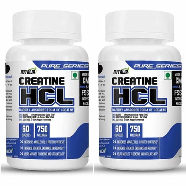 NutriJa Creatine HCL 750mg, Unflavoured (Pack of 2) 60 capsules