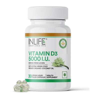 INLIFE Plant Based Vitamin D3, 30 capsules (5000 IU) Unflavoured