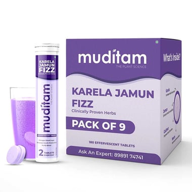 Muditam Karela Jamun Fizz, Unflavoured (Pack of 9) 20 tablet(s)