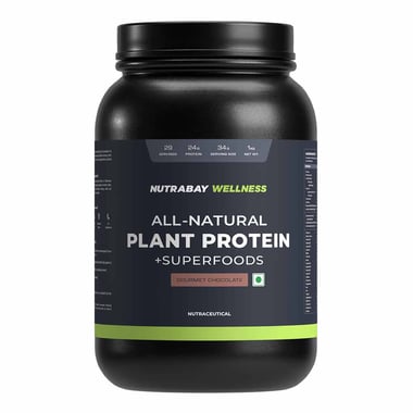 Nutrabay Wellness All-Natural Plant Protein + Superfoods,  2.2 lb  Gourmet Chocolate 