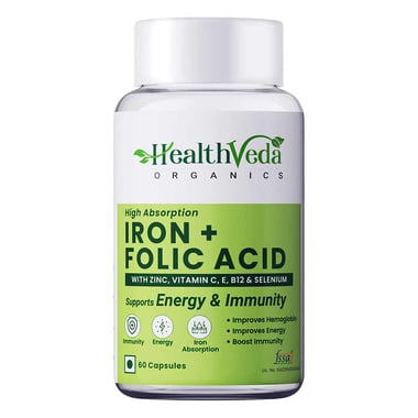 Health Veda Organics Iron + Folic Acid, 60 capsules