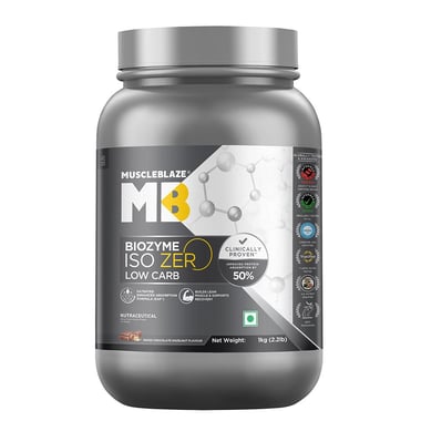 MuscleBlaze Biozyme Iso-Zero, 2.2 lb Low Carb Swiss Chocolate Hazelnut - Low Sweetness