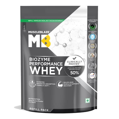 MuscleBlaze Biozyme Performance Whey, 2.2 lb Refill Pack Rich Chocolate