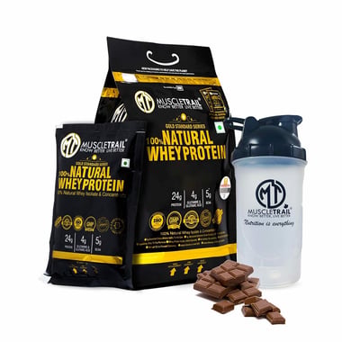 Muscle Trail Gold Standard Series 100% Natural Whey Protein,  60 sachets/pack  Chocolate (with Free Shaker Inside) 
