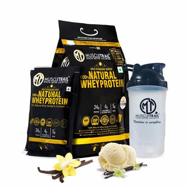 Muscle Trail Gold Standard Series 100% Natural Whey Protein, 60 sachets/pack Vanilla (with Free Shaker Inside)