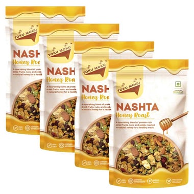 TOKU MOKU Super Breakfast Muesli Healthy Mixed Nuts with Dry Fruits, Honey Roast (Pack of 4) 90 g