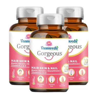 Vaamveda Biotin Keratin L Glutathione Vitamin C E Hair Skin Nail Hair Growth,  30 tablet(s)  Supplements (Pack of 3) 