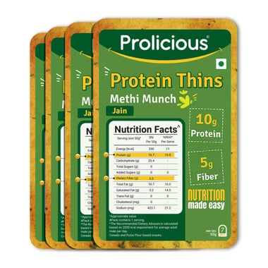 Prolicious Protein Thins Snack Chips, Methi Munch (Pack of 4) 50 g
