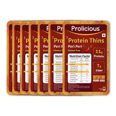 Prolicious Protein Thins Snack Chips, Peri Peri (Pack of 7) 50 g